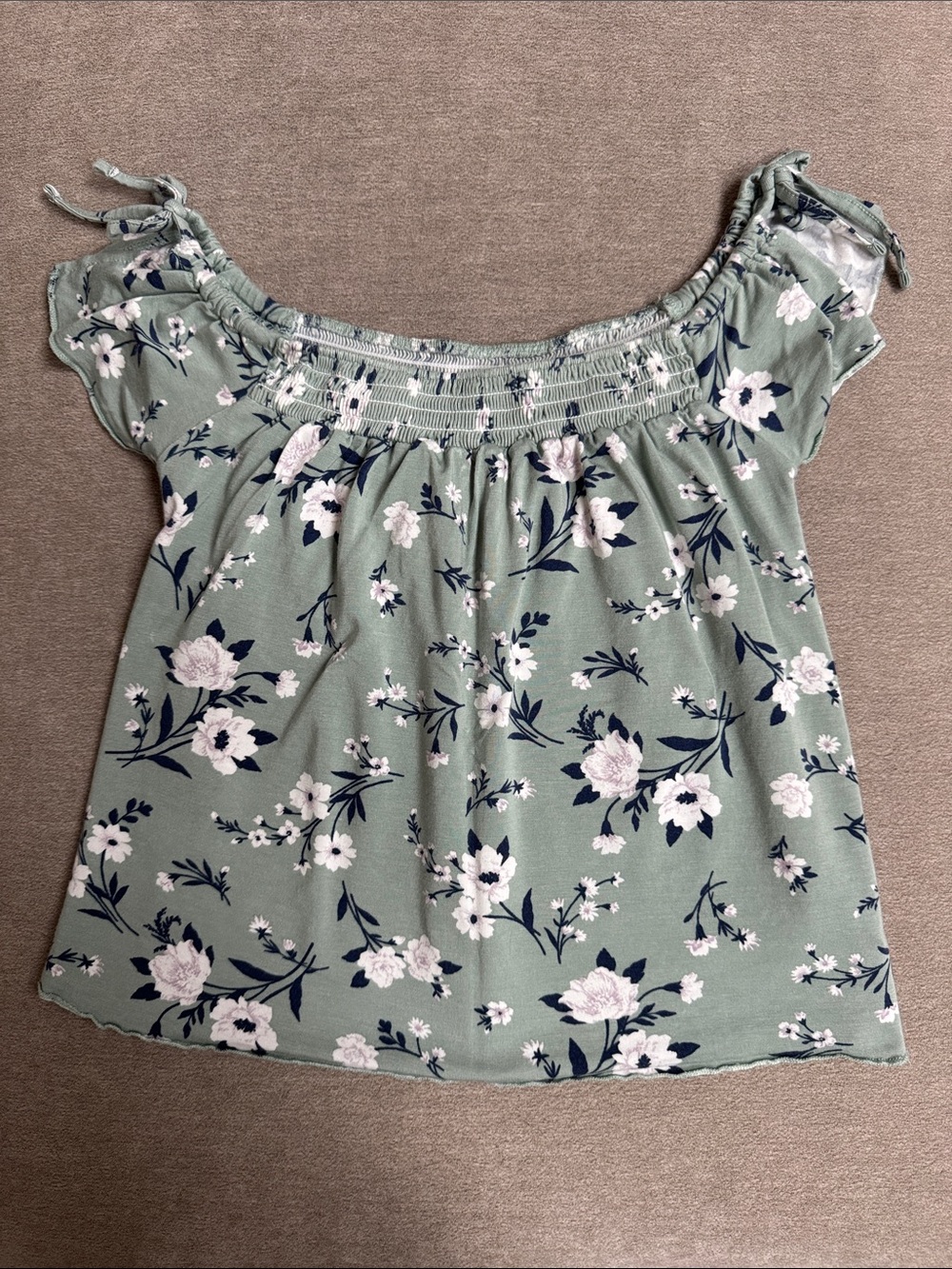 American Eagle Outfitters Sage Green Floral Off-Shoulder Top